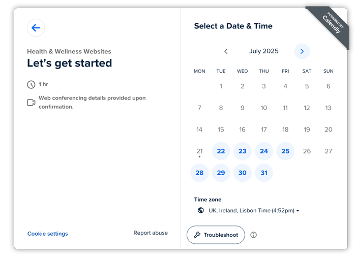 Book a consultation with Calendly